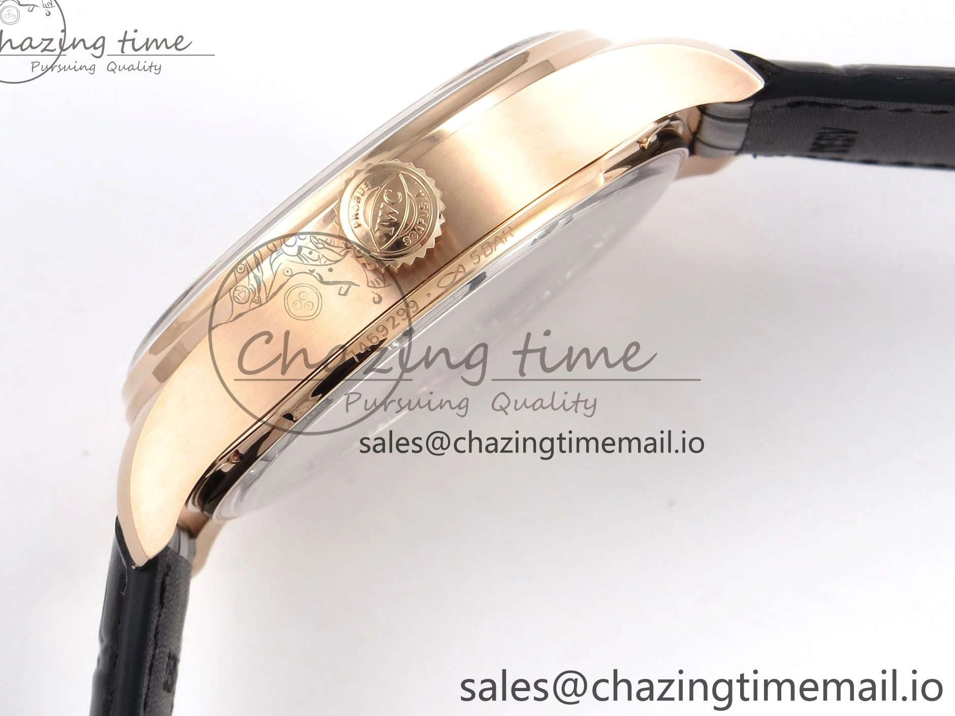 MIROTIME 0110 Portugieser Automatic 42mm RG APSF 1:1 Best Edition Black Dial on Black Leather Strap A Original 7007